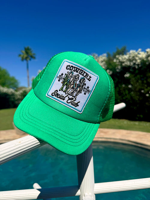 "cowgirl social club" green trucker hat